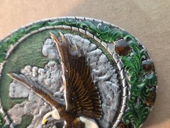 Vtg Enamel Bald Eagle In Flight Retro Belt Buckle Merica