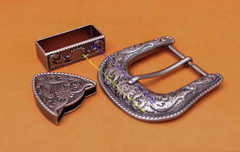 Quality Western Floral Engraved Antique Belt Buckle Set Fits 1 1/2&Prime;Wide Straps