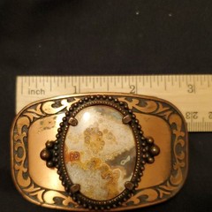 Men&rsquo;s Western Metal Belt Buckle Gold/Black Scroll Pattern Stone Inlay 1.5&Prime;