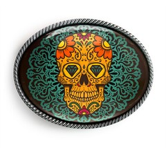 Ornate Muertos Belt Buckle – Mexican Day of the Dead Skull Belt Buckle – 69