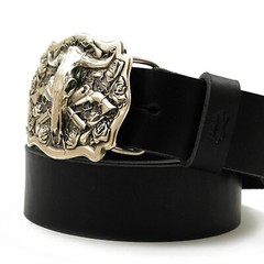 German silver belt buckle American Bison Buffalo Skull, Longhorn Cattle buckle