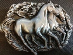 ✖ WESTERN Steer Running Horses Antique silver Cowboy Rodeo Style ✖ Belt Buckle