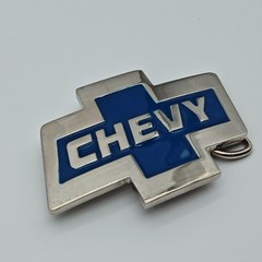 Chevy Bowtie Belt Buckle Blue Enamel Metal (Unbranded)