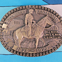 VTG 70s Will Rogers Centennial Collection Commemorative Brass Belt Buckle Horse