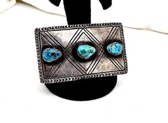 NATIVE AMERICAN NAVAJO KEE JOE BENALLY CARVED STAMPED SILVER BELT BUCKLE