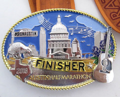 2018 Austin Half Marathon Belt Buckle Lanyard Ribbon Running Texas Finisher Race