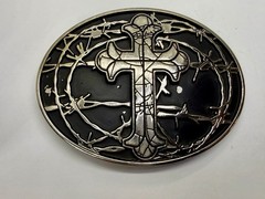Iron Cross Barbed Wire Religious Gothic Punk Bikers Chrome Brand Belt Buckle