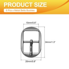 6 Pcs 0.6 Inch Single Prong Buckles Oval Center Bar Buckles, Black