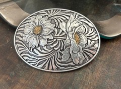 Vintage Silver Floral Belt Buckle 1990s Style Womens Western Accessory Gift