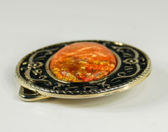 Orange Stone gold tone floral scroll round belt buckle western style