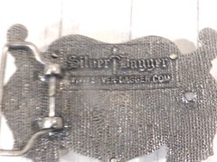 Silver Dagger Fleur De Lis Silvertone Belt Buckle with Black Crystals