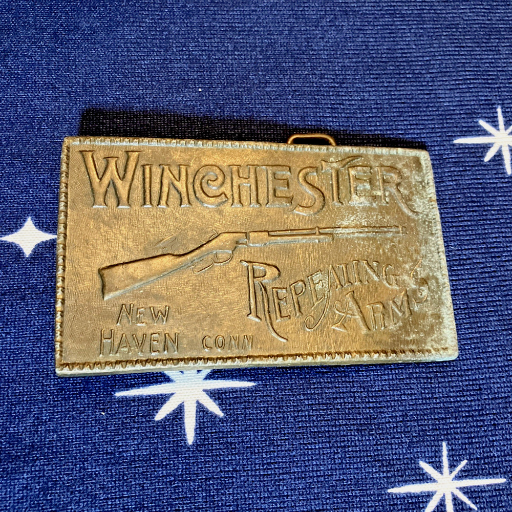 VTG Winchester Repeating Arms New Haven Conn. Rifle Gun Belt Buckle Brass #9