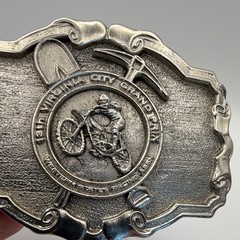 Virginia City Grand Prix Motorcycle Racing Metal Belt Buckle 13th Silver 3.5”x3”