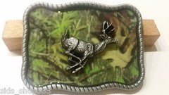 Raised Detail CAMO DEER RUNNING camouflage BELT BUCKLE metal western hunting USA