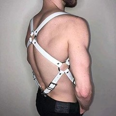 YY GEWETAO Men&rsquo;s White Leather Chest Half Body Harness Belt One Size,