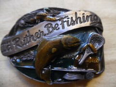Vintage Enamel Belt Buckle I&rsquo;d Rather Be Fishing