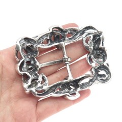 925 Sterling Silver Vintage Spiral Link Solid 140.8g Brutalist Belt Buckle