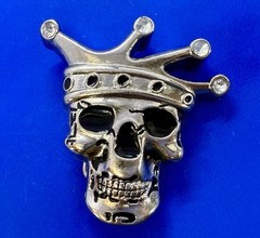 Crowned King Joker Skull Head with Rhinestones Figural Belt Buckle