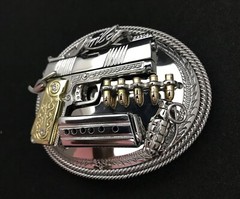 (MADE BY ORDER)MEN BELT BUCKLE HANDMADE STAINLESS STEEL WESTERN STYLE GUN KIMBER
