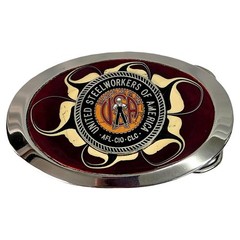 USWA United Steelworkers America AFL-CIO Union Made Silver Red Mens Belt Buckle