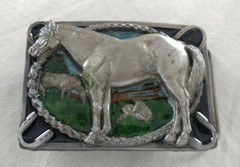 HORSES HORSE SHOES THEMED HORSESHOES FARM ROPE WESTERN BELT BUCKLE