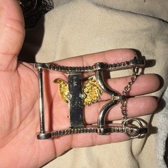 Men&rsquo;s Western Rectangle Belt Buckle Silver/Gold Rooster Animal Print Chain 2&Prime;