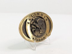 Heritage Mint Illinois 1818 State Seal Gold Brass Belt Buckle 3.25&Prime; x 2.25&Prime; Vtg