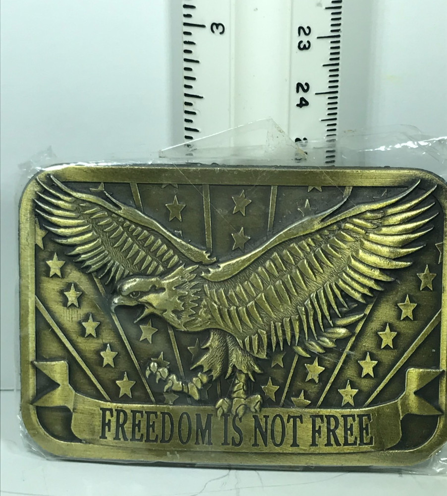 FREEDOM IS NOT FREE Eagle USA Belt Buckle 2×3 Made 2014 Sponsor Brass or Bronze