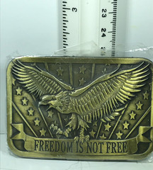 FREEDOM IS NOT FREE Eagle USA Belt Buckle 2×3 Made 2014 Sponsor Brass or Bronze
