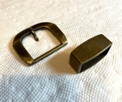 Antique Brass Buckle and Loop / Keeper Set, 1 1/4 & 1 1/2