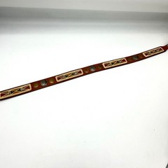 Mens Vintage Western Belt 29-34 Leather Brown Painted Coin Concho