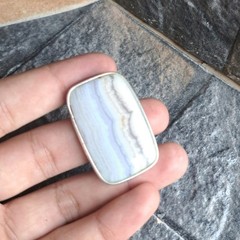 Blue Lace Agate Belt Buckle Silver Plated Natural Stone Western Boho Unisex