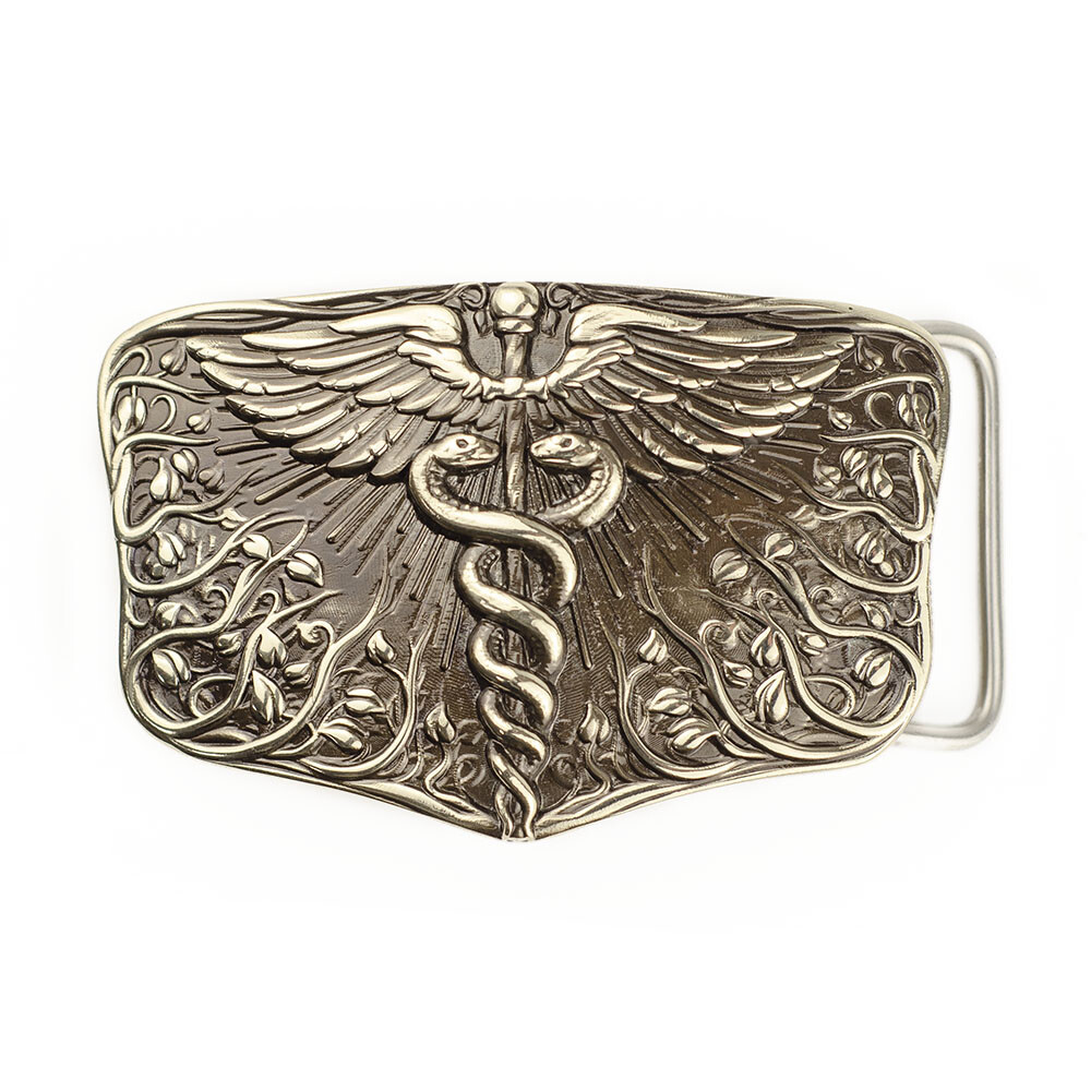 Medical german silver belt buckle Caduceus, Physician Medical Corps belt buckle