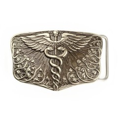 Medical german silver belt buckle Caduceus, Physician Medical Corps belt buckle