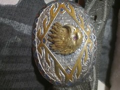 VINTAGE Crumrine Belt Buckle Sterling & Gold Plated Eagle w/RUBY Eyes