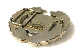 Famous Belt Buckle Stars & Stripes Flag Wreath USA Black Silver #8387 Ex. Cond.