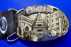 Paris Sucks! Blue Moon Creations Silver Tone Funny Tourist Gift Belt Buckle