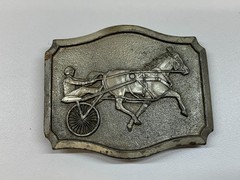 Vintage Belt Buckle Equestrian Horse Harness Racing Jockey Riding Sulky Trotter
