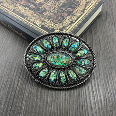 YOQUCOL Vintage Western Cowboy Native American Stone Belt Buckle for Men Black T