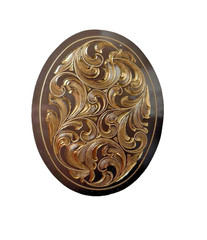Western Belt Buckle 4.25 x 3.25 in Handcrafted Oval Engraved Brown Gold 2.25