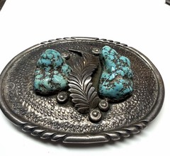 Vintage Stamped G Southwest Sterling Silver Large Turquoise Belt Buckle 96.5g