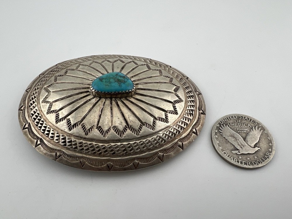 Vintage Navajo Sterling Silver Buckle Turquoise Signed J Blackgoat