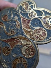 vintage 1970s handcrafted INDIA belt buckle BRASS hand painted WESTERN cowboy