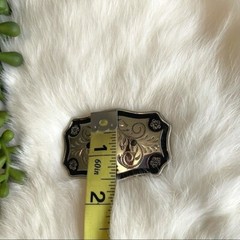 Belt Buckle Floral Silver & Black Rodeo Western Bull Rider Cowboy Cowgirl