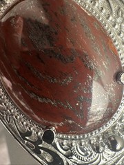 Vintage Silver Belt Buckle Metal Scroll Design Brown Stone Decorative
