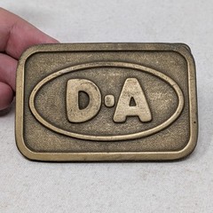 Vintage DA Lubricant Company Belt Buckle Brass Tone Hit Line USA Industrial Logo