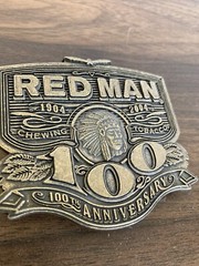 Red Man Belt Buckle 100 Year Anniversary Metal 2004 In Box NOS