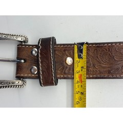 Nocona Western Leather Belt Embroidered Brown Silver Buckle 38