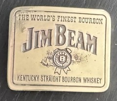 VINTAGE JIM BEAM BOURBON BELT BUCKLE BRASS Wyoming Studio Artworks Made In Usa