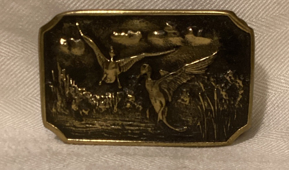 Vintage BTS Solid Brass Ducks In Flight Belt Buckle USA